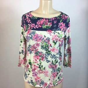 Lands' End spring Floral Multi Color 100% cotton Blouse Size Medium lightweight